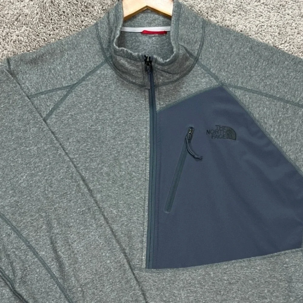 The North Face Pullover Mens XL Gray Heather Quarter Zip Chest Pocket Fleece EUC